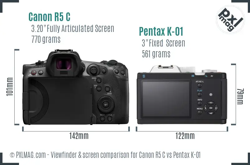 Canon R5 C vs Pentax K-01 Screen and Viewfinder comparison