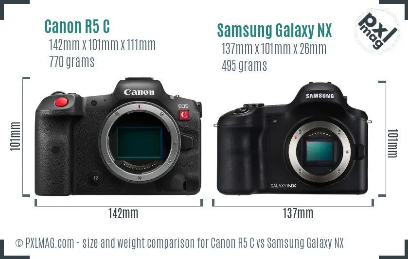 Canon R5 C vs Samsung Galaxy NX size comparison