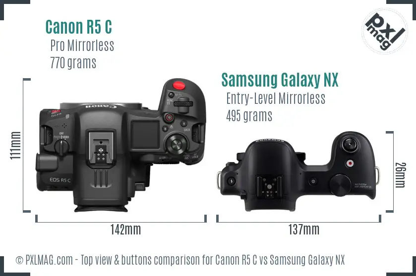 Canon R5 C vs Samsung Galaxy NX top view buttons comparison