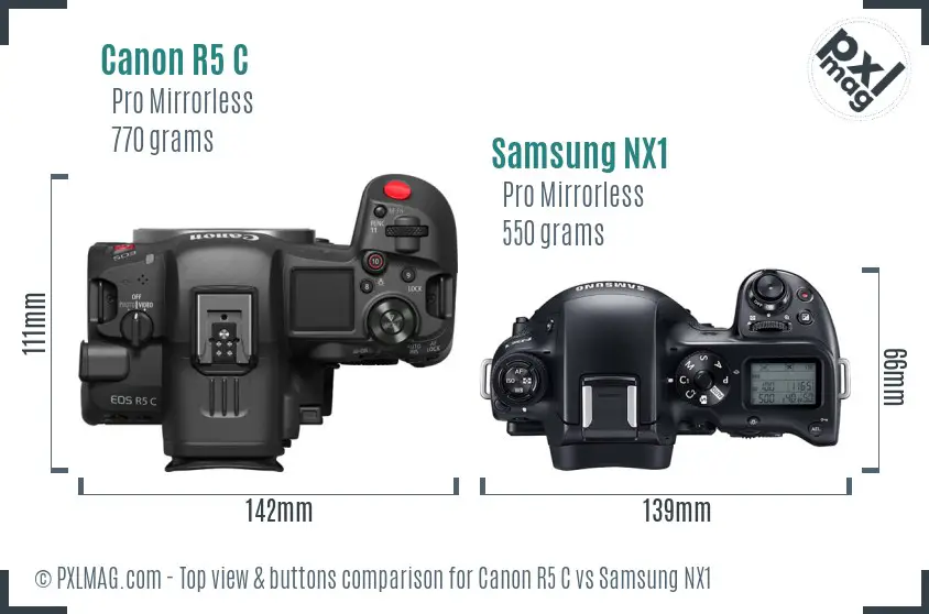 Canon R5 C vs Samsung NX1 top view buttons comparison