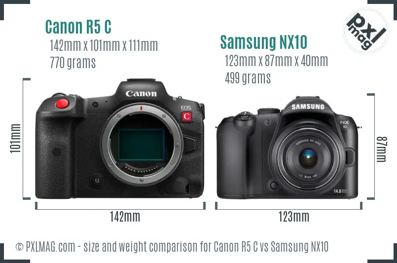 Canon R5 C vs Samsung NX10 size comparison