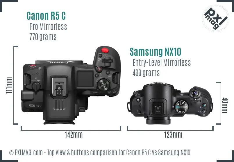 Canon R5 C vs Samsung NX10 top view buttons comparison