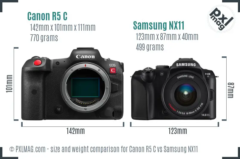 Canon R5 C vs Samsung NX11 size comparison