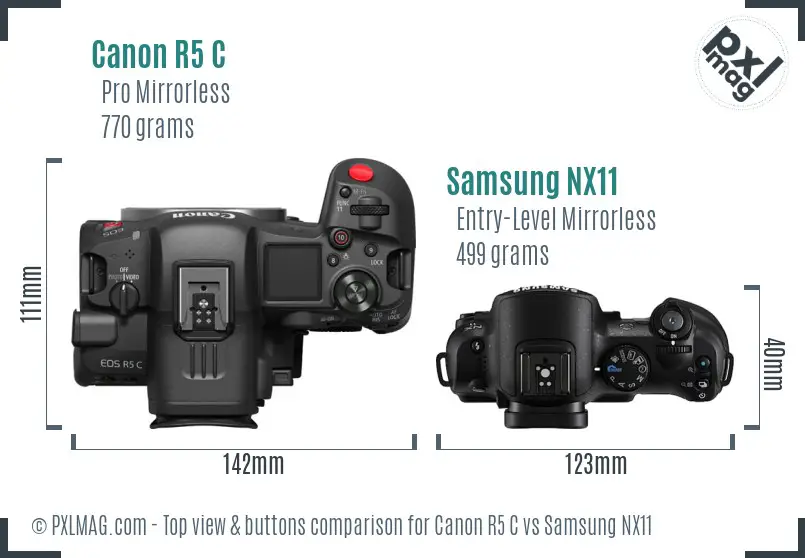 Canon R5 C vs Samsung NX11 top view buttons comparison