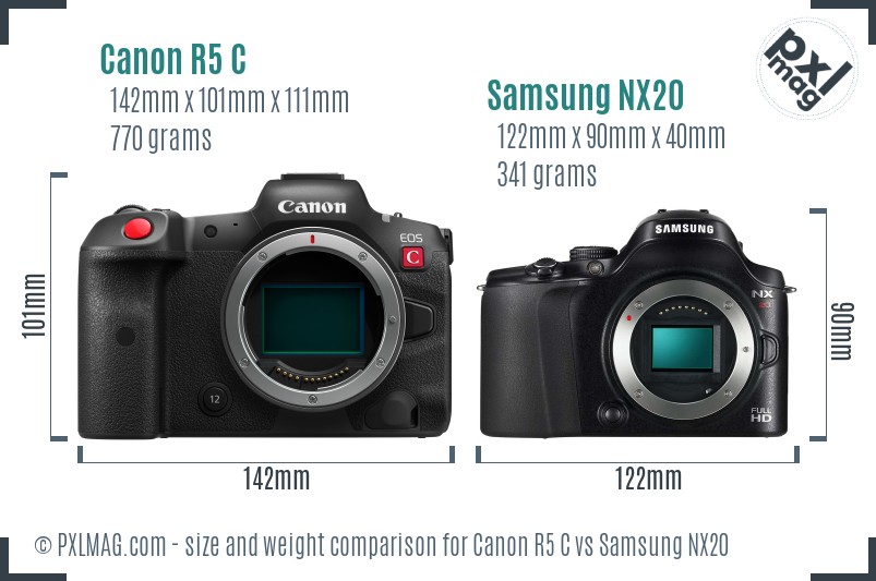 Canon R5 C vs Samsung NX20 size comparison