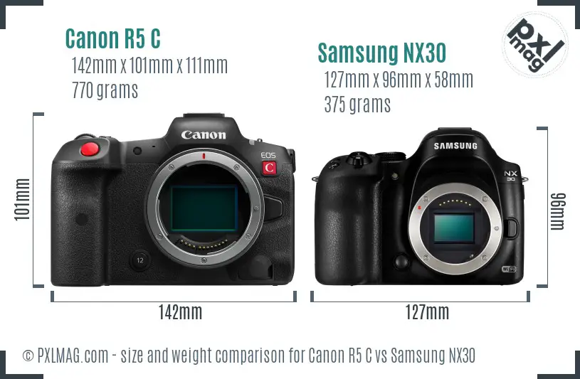 Canon R5 C vs Samsung NX30 size comparison