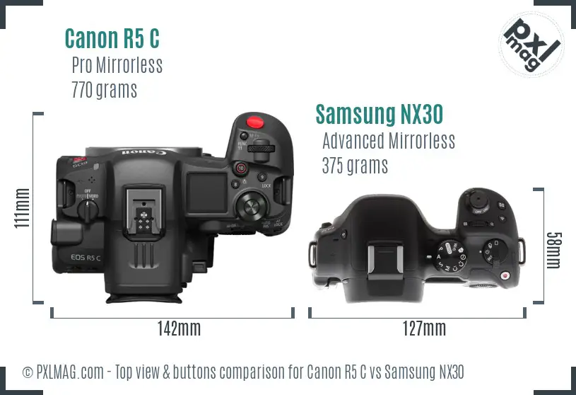 Canon R5 C vs Samsung NX30 top view buttons comparison