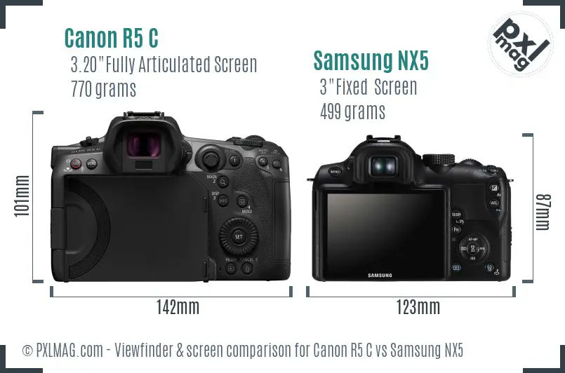 Canon R5 C vs Samsung NX5 Screen and Viewfinder comparison