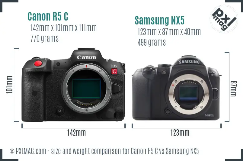 Canon R5 C vs Samsung NX5 size comparison