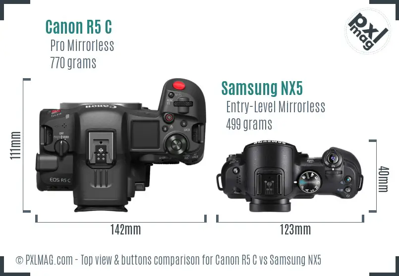 Canon R5 C vs Samsung NX5 top view buttons comparison
