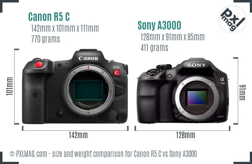Canon R5 C vs Sony A3000 size comparison Canon R5 C vs Sony A3000 size comparison