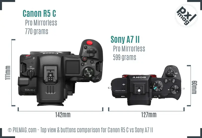 Canon R5 C vs Sony A7 II top view buttons comparison