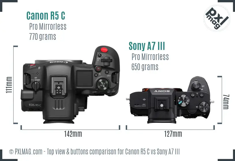 Canon R5 C vs Sony A7 III top view buttons comparison