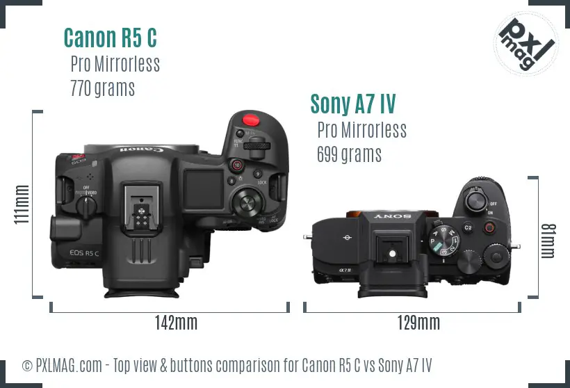Canon R5 C vs Sony A7 IV top view buttons comparison