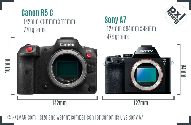 Canon R5 C vs Sony A7 size comparison