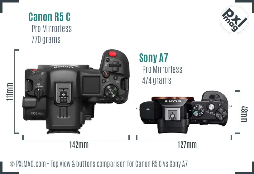 Canon R5 C vs Sony A7 top view buttons comparison