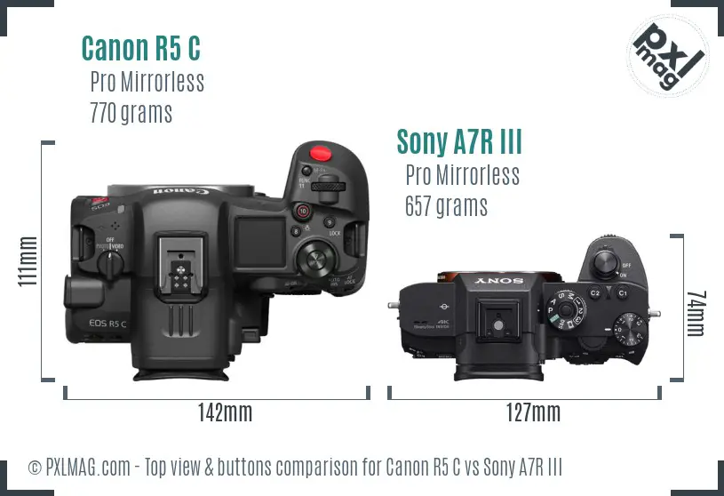 Canon R5 C vs Sony A7R III top view buttons comparison
