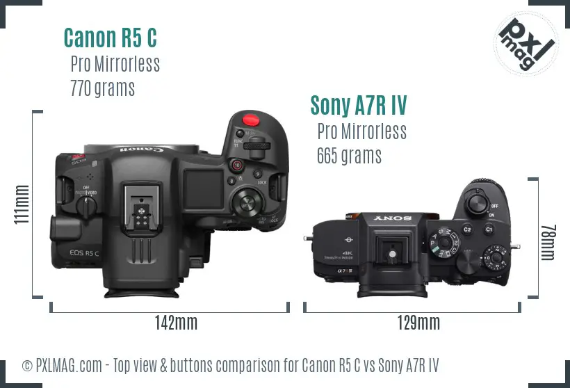 Canon R5 C vs Sony A7R IV top view buttons comparison
