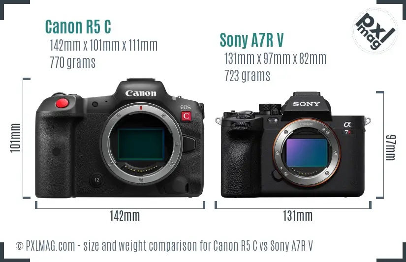 Canon R5 C vs Sony A7R V size comparison