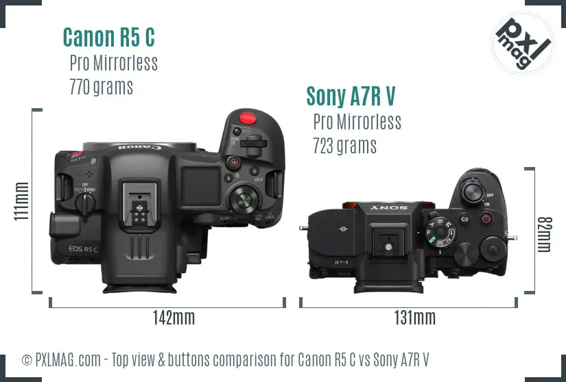 Canon R5 C vs Sony A7R V top view buttons comparison