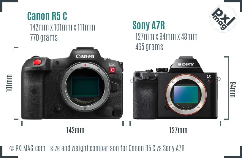 Canon R5 C vs Sony A7R size comparison