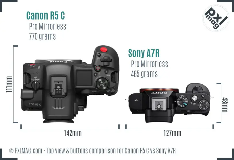 Canon R5 C vs Sony A7R top view buttons comparison