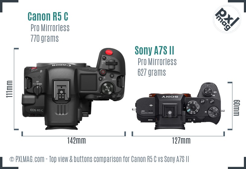 Canon R5 C vs Sony A7S II top view buttons comparison