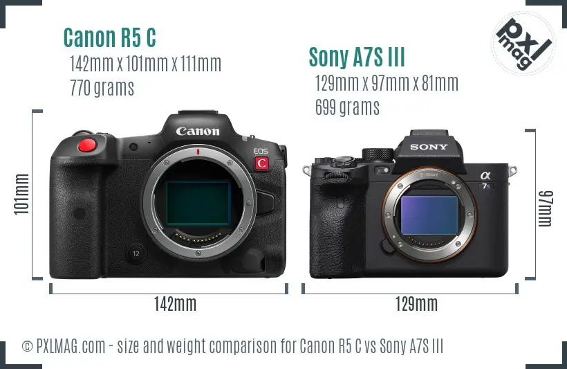 Canon R5 C vs Sony A7S III size comparison