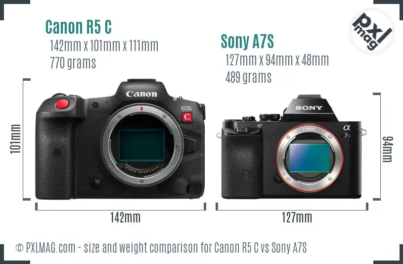 Canon R5 C vs Sony A7S size comparison