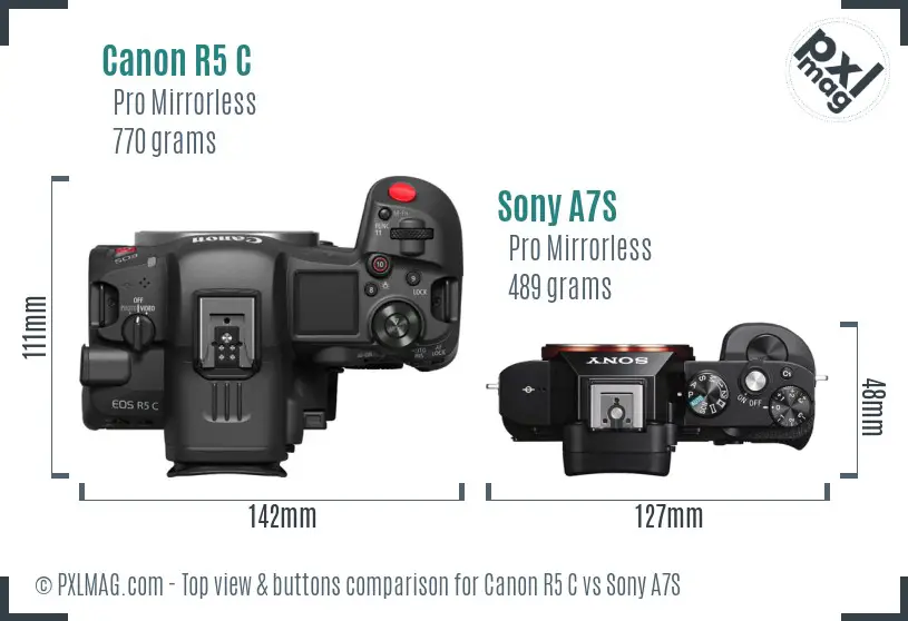 Canon R5 C vs Sony A7S top view buttons comparison