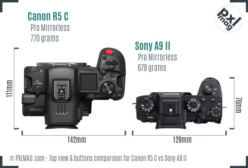 Canon R5 C vs Sony A9 II top view buttons comparison