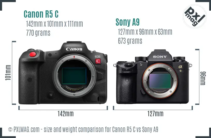 Canon R5 C vs Sony A9 size comparison