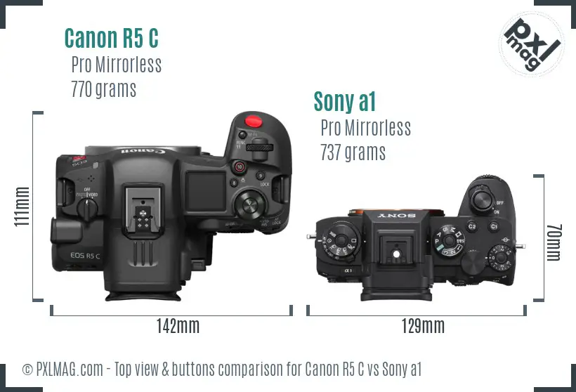 Canon R5 C vs Sony a1 top view buttons comparison