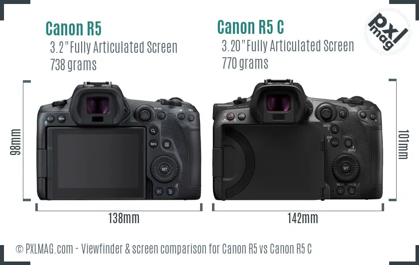 Canon R5 vs Canon R5 C Screen and Viewfinder comparison