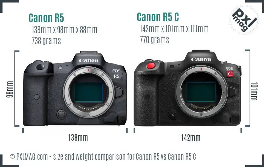 Canon R5 vs Canon R5 C size comparison