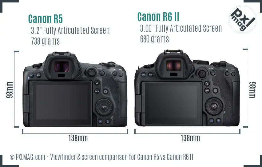 Canon R5 vs Canon R6 II Screen and Viewfinder comparison