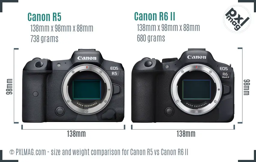 Canon R5 vs Canon R6 II size comparison