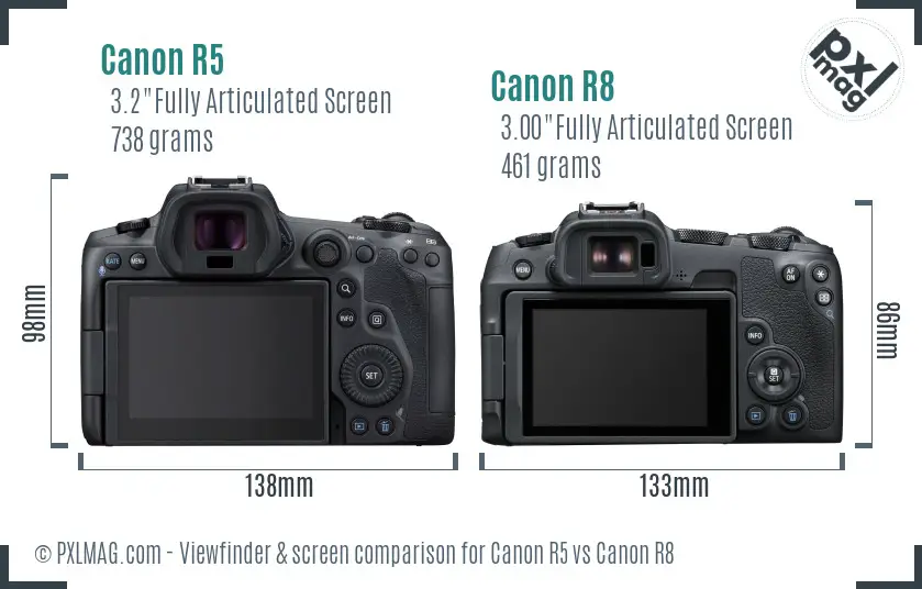 Canon R5 vs Canon R8 Screen and Viewfinder comparison