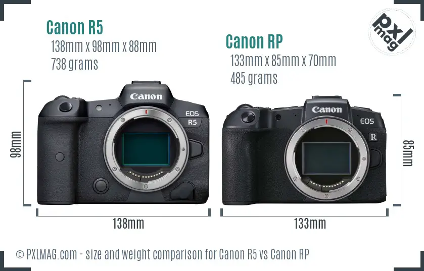 Canon R5 vs Canon RP size comparison