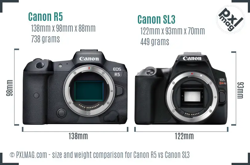 Canon R5 vs Canon SL3 size comparison