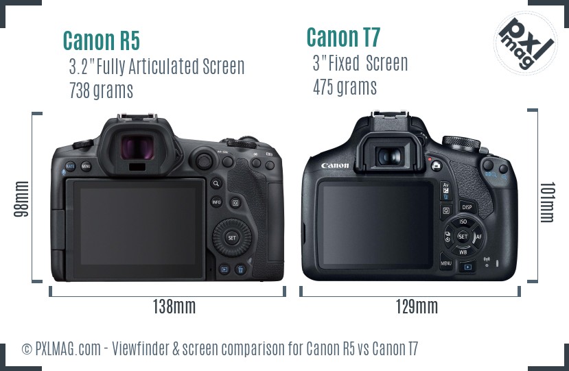 Canon R5 vs Canon T7 Screen and Viewfinder comparison