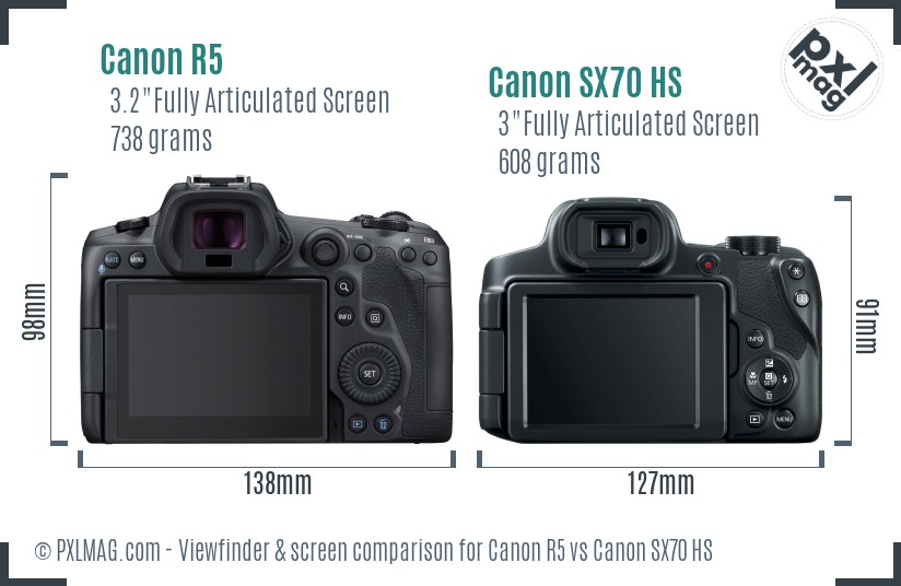 Canon R5 vs Canon SX70 HS Screen and Viewfinder comparison