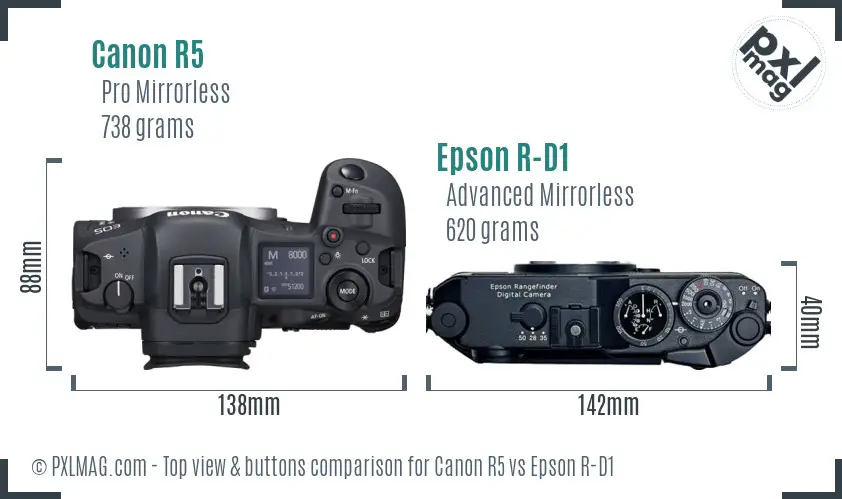 Canon R5 vs Epson R-D1 top view buttons comparison
