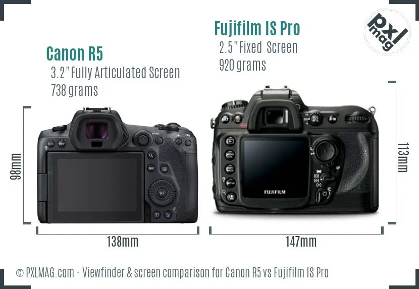 Canon R5 vs Fujifilm IS Pro Screen and Viewfinder comparison