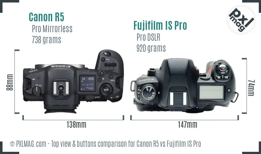 Canon R5 vs Fujifilm IS Pro top view buttons comparison