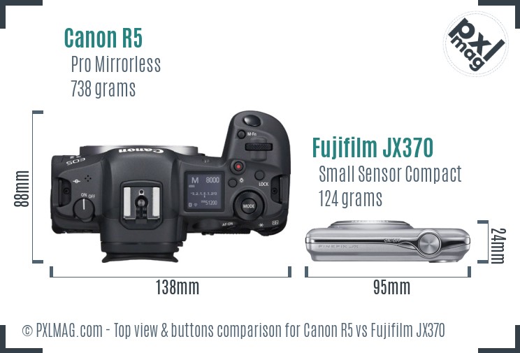 Canon R5 vs Fujifilm JX370 top view buttons comparison