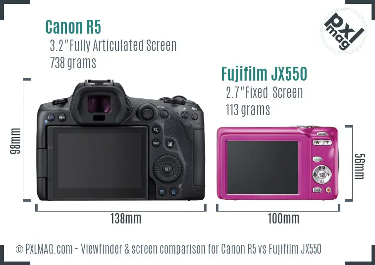 Canon R5 vs Fujifilm JX550 Screen and Viewfinder comparison