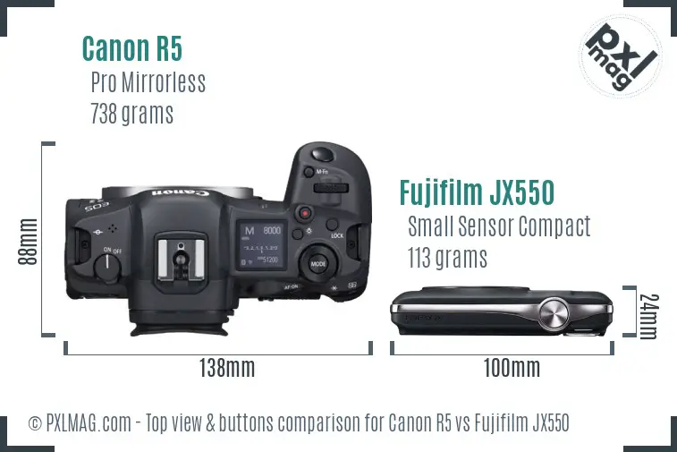 Canon R5 vs Fujifilm JX550 top view buttons comparison