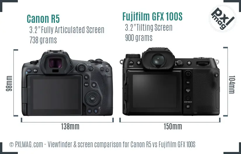 Canon R5 vs Fujifilm GFX 100S Screen and Viewfinder comparison
