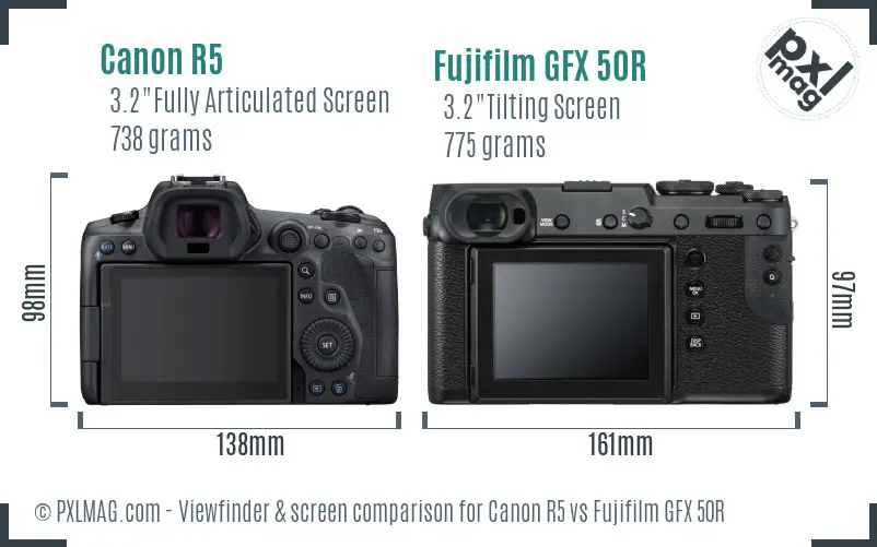 Canon R5 vs Fujifilm GFX 50R Screen and Viewfinder comparison